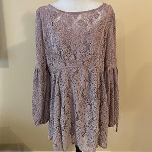 FREE PEOPLE MAUVE LACE RUBY MINI DRESS